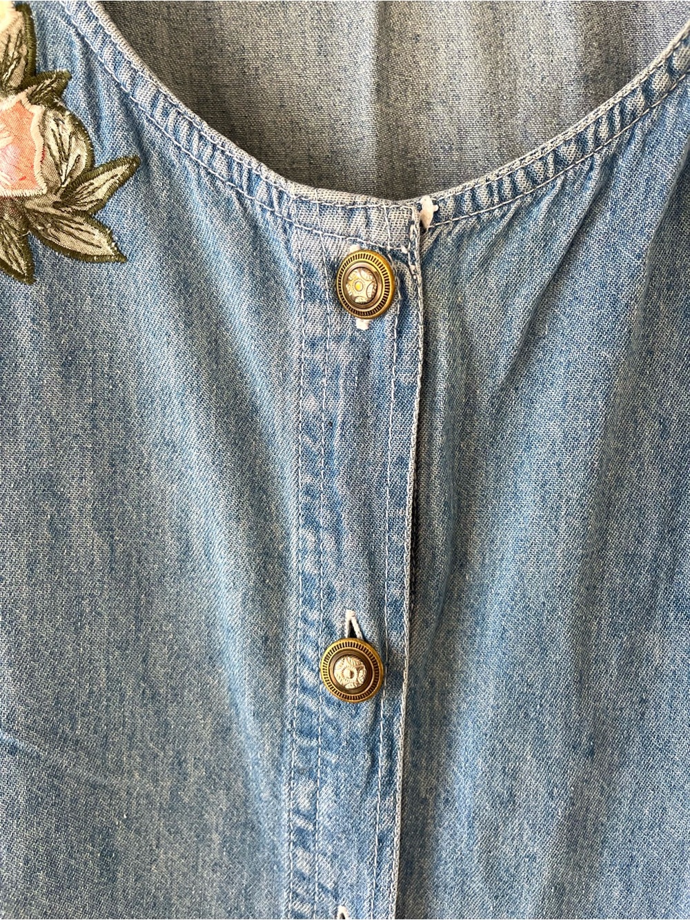 VTG Jane Ashley Blue Denim Top Floral Print Midi Dress Size Medium - 90's Boho - Picture 8 of 12